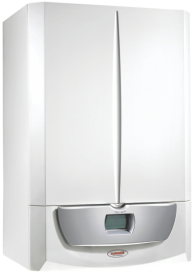 Wall-hung condensing boiler with built-in container from stainless steel 
